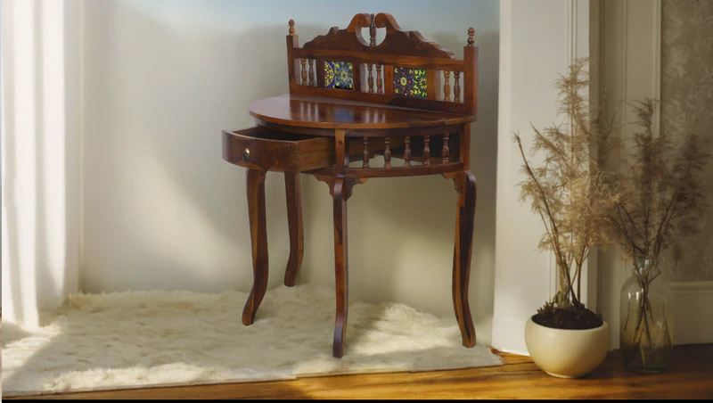 Tile Console Table with Drawer in Honey Finish