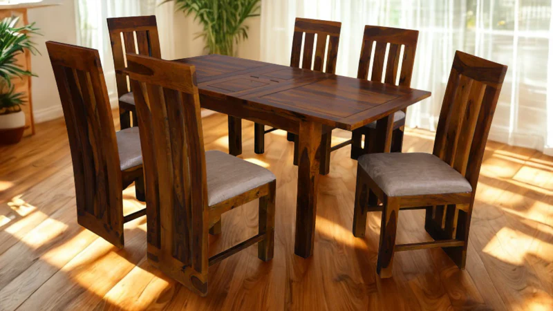 Extendable 6 Seater Dining Set in Honey Finish