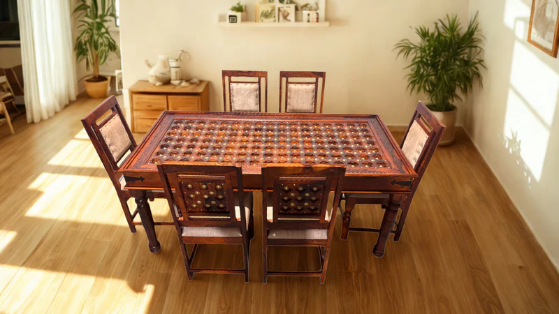 Rustic 6 Seater Dining Set in Honey Finish
