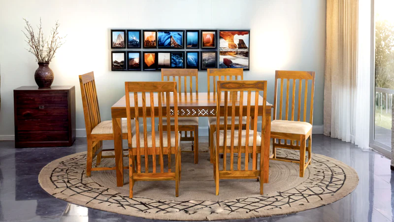 Voile 6 Seater Dining Set in Honey Finish