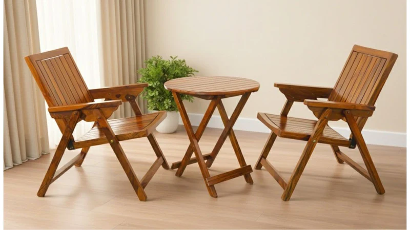 Belt Folding Chair Set in Honey Finish
