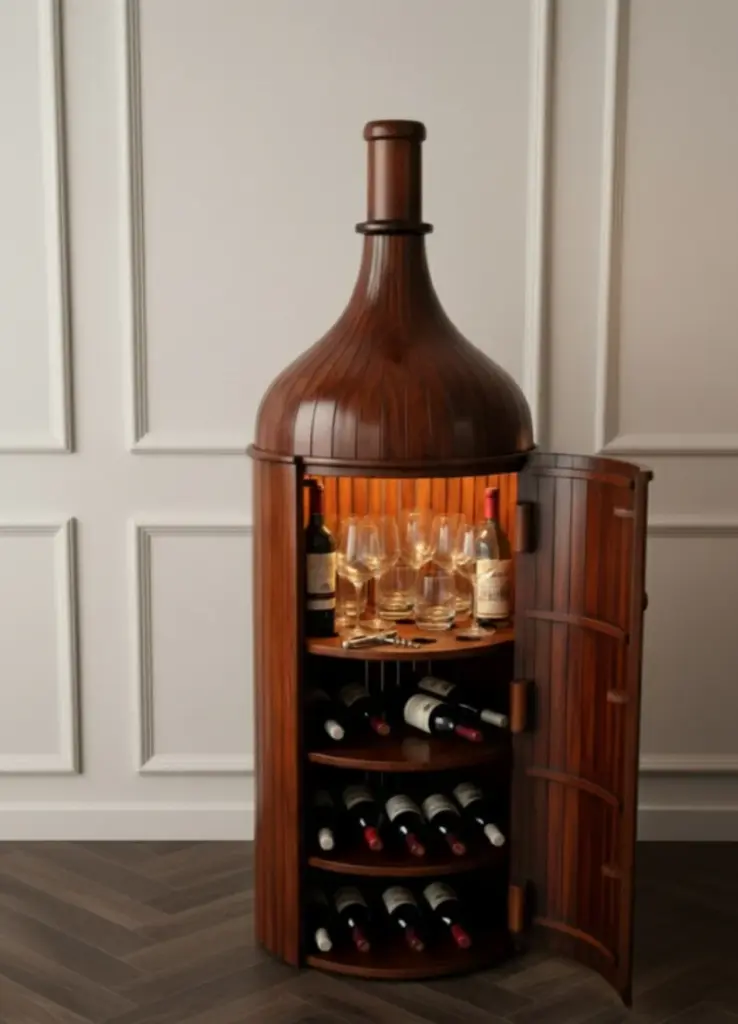 Bottle Bar Cabinet in Honey Finish