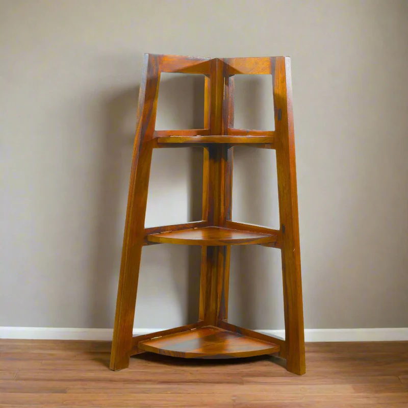 Folding Corner Book Rack in Honey FInish 