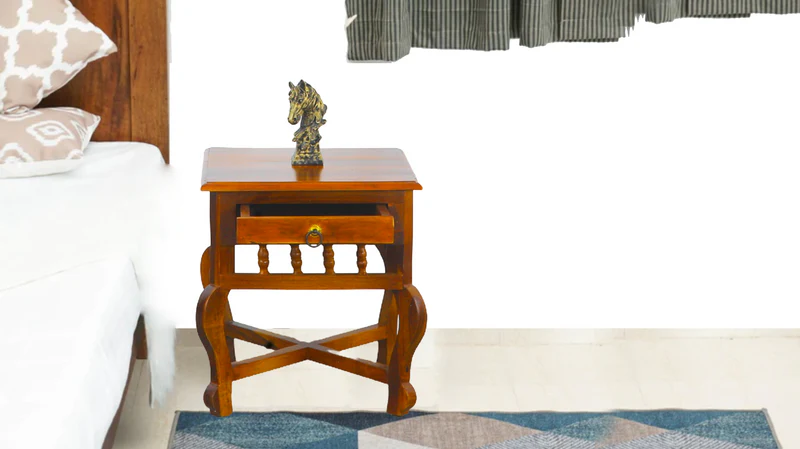 Grid Bed Side Table in Honey Finish