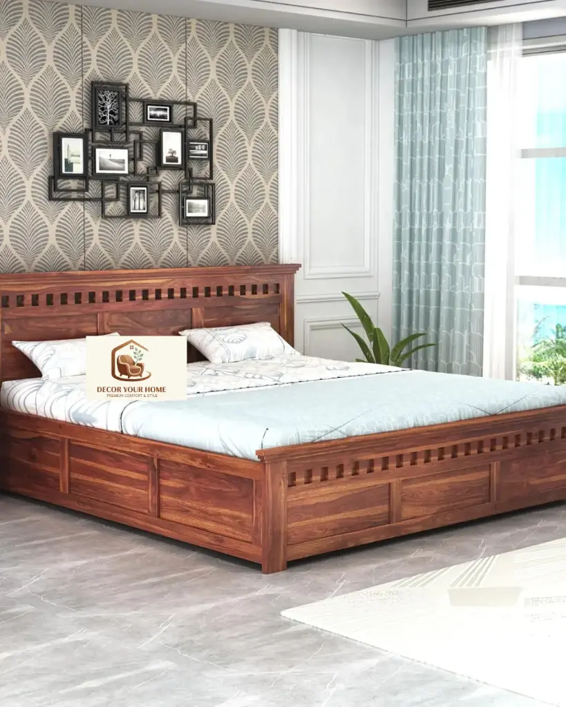 "Decor Your Home with STRATA FURNITURE – Sheesham Wood Queen Size Bed with Box Storage | Elegant Wooden Double Bed for Bedroom & Living Room"