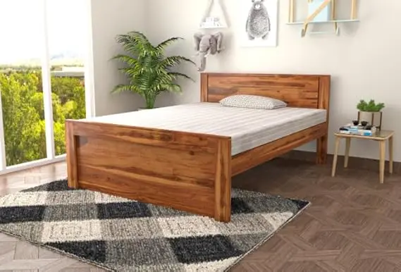 "Decor Your Home with STRATA FURNITURE – Solid Sheesham Wooden Single Bed | Single Size Cot (Teak Finish)"