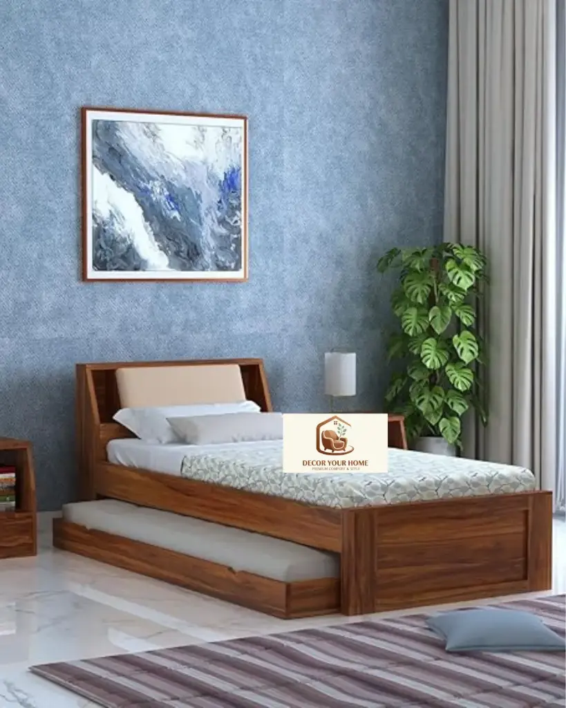 "Decor Your Home with STRATA FURNITURE – Solid Sheesham Wood Single Trundle Bed with Pullout Bed | Wooden Bed for Bedroom & Living Room (Natural Finish, 1 Year Warranty)"