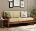 "Decor Your Home with STRATA FURNITURE – Sheesham Wooden 3-Seater Sofa | Rosewood Cushion Sofa with Side Newspaper Holder for Living Room & Office (Honey Finish)"