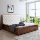 Avon King Beige Box Storage Bed-Teak Finish