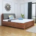 Lannister Queen Box Storage Bed in Teak Finish- Grey