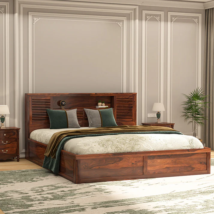 Alpine Counter Sheesham Wood King Box Bed - Teak Finish