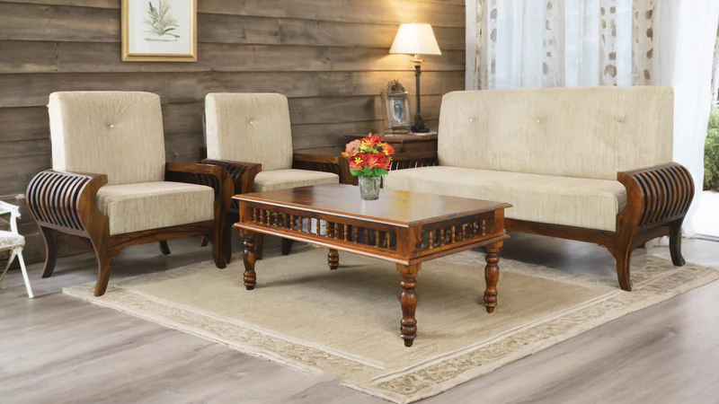 Cozy Light 5 Seater Sofa Set in Honey Finish