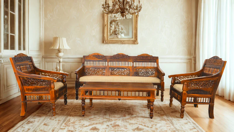 Elena 5 Seater Sofa Set in Honey Finish 