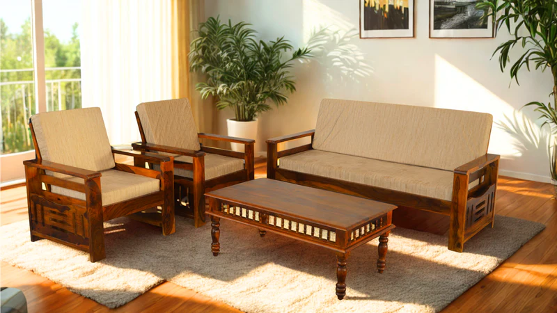 Magazine 5 Seater Sofa Set in Honey Finish