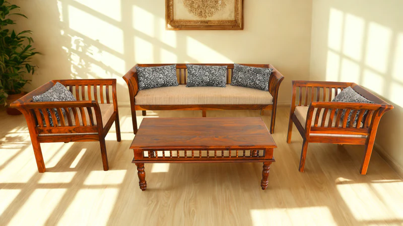 Thunder 5 seater sofa set in Honey Finish