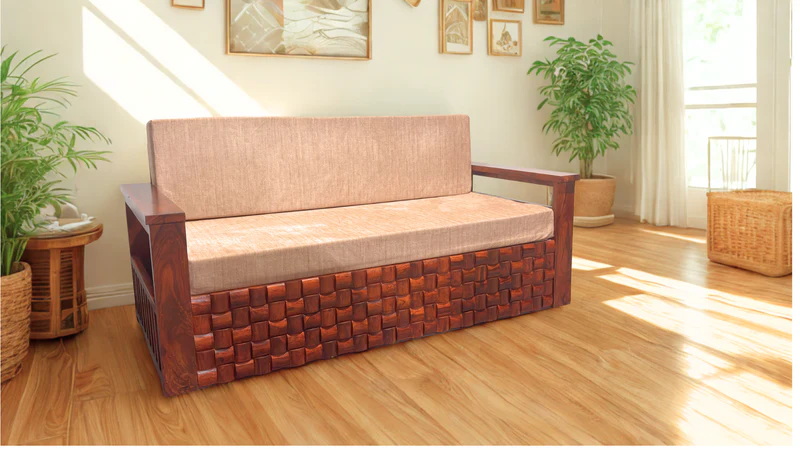 Woven Sofa cum Bed in Honey Finish